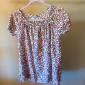 UNIQLO x Liberty London Floral Blouse Women’s Small – Pink Green Puff Sleeve